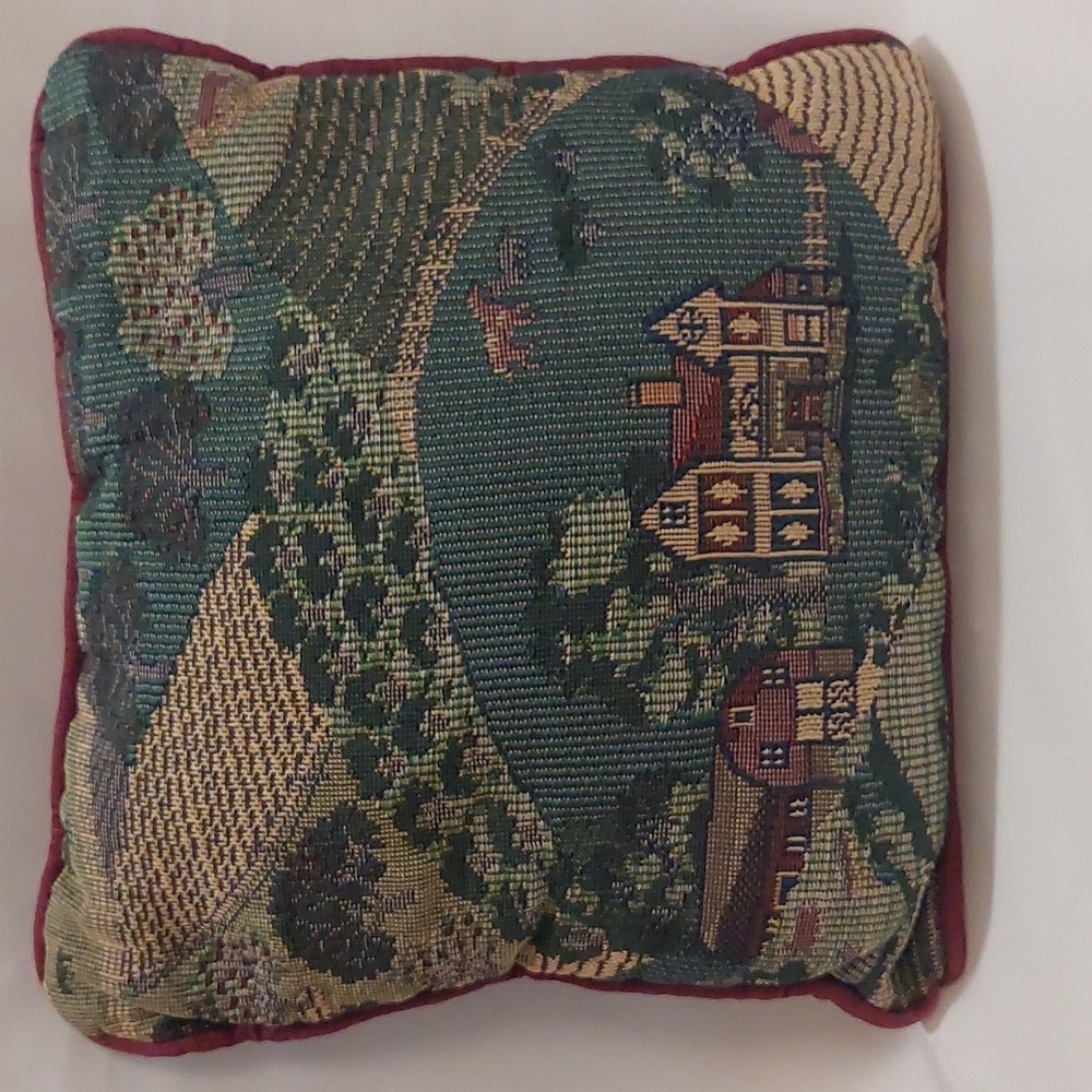 Vtg Riverdale Crosstich Throw Pillow Farm Life w Barns & Horses Square 11 X 11